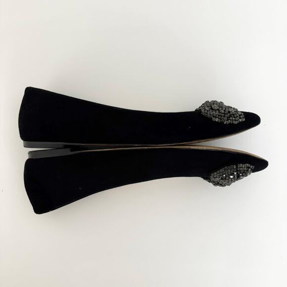 Tory Burch Vanessa Suede Rhinestone Bow Flats Sparkly Crystal Black US 8M - Picture 6 of 13